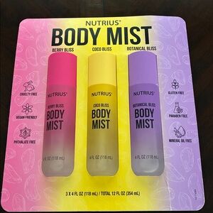 Nutrius Body Mist Set of 3. New!
